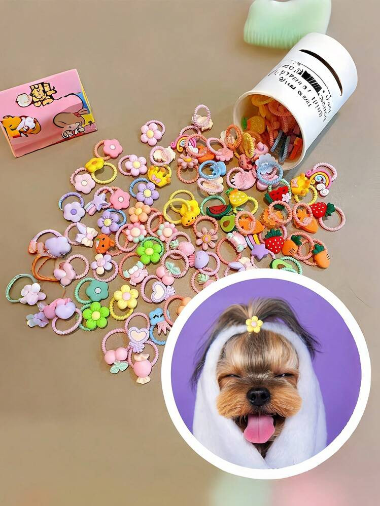 10pcs/100pcs Random Pet Hair Accessories & Hair Ties, Cute & No Damage, Suitable For Decorating Cats & Dogs | SHEIN