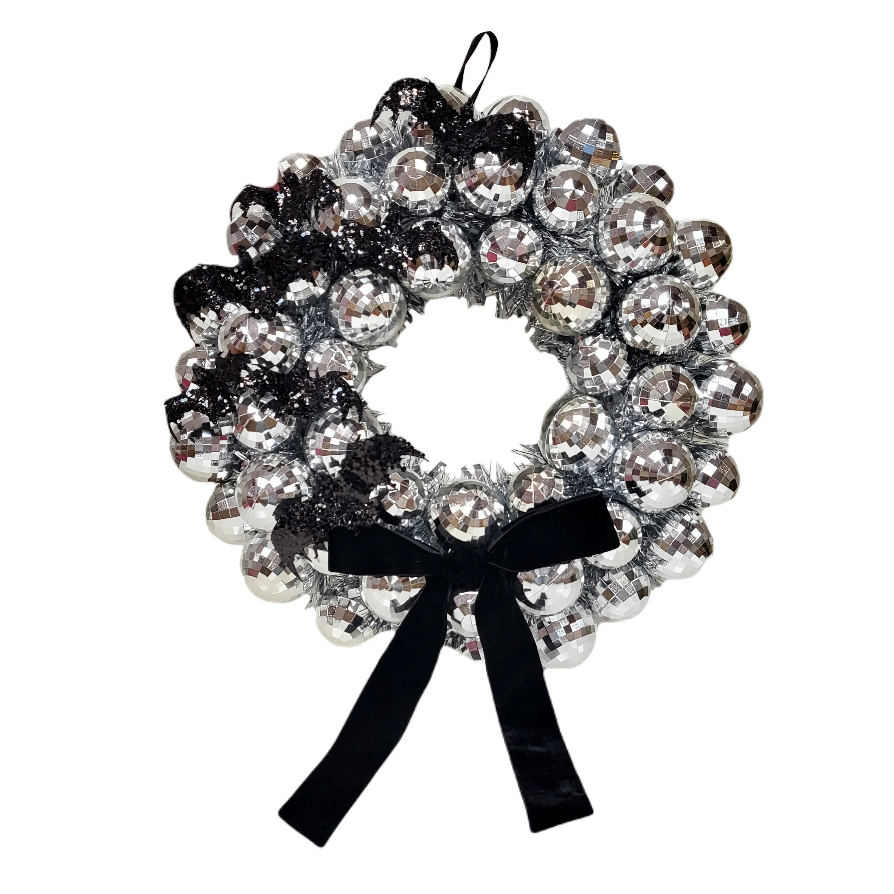 Disco Ball and Bats Wreath, Silver and Black, 17", Halloween by Way To Celebrate - Walmart.com | Walmart (US)