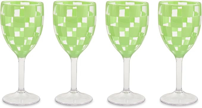 MACKENZIE-CHILDS Acrylic Wine Goblets Set, Green Check | Hand-applied design, stemmed drinking gl... | Amazon (US)