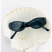 Authentic Vintage 90S Slim Black Oval Cat Eye Sunglasses | Etsy (UK)