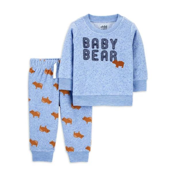Child of Mine by Carter's Baby Boy Long Sleeve Shirt and Fleece Jogger 2pc Outfit Set | Walmart (US)