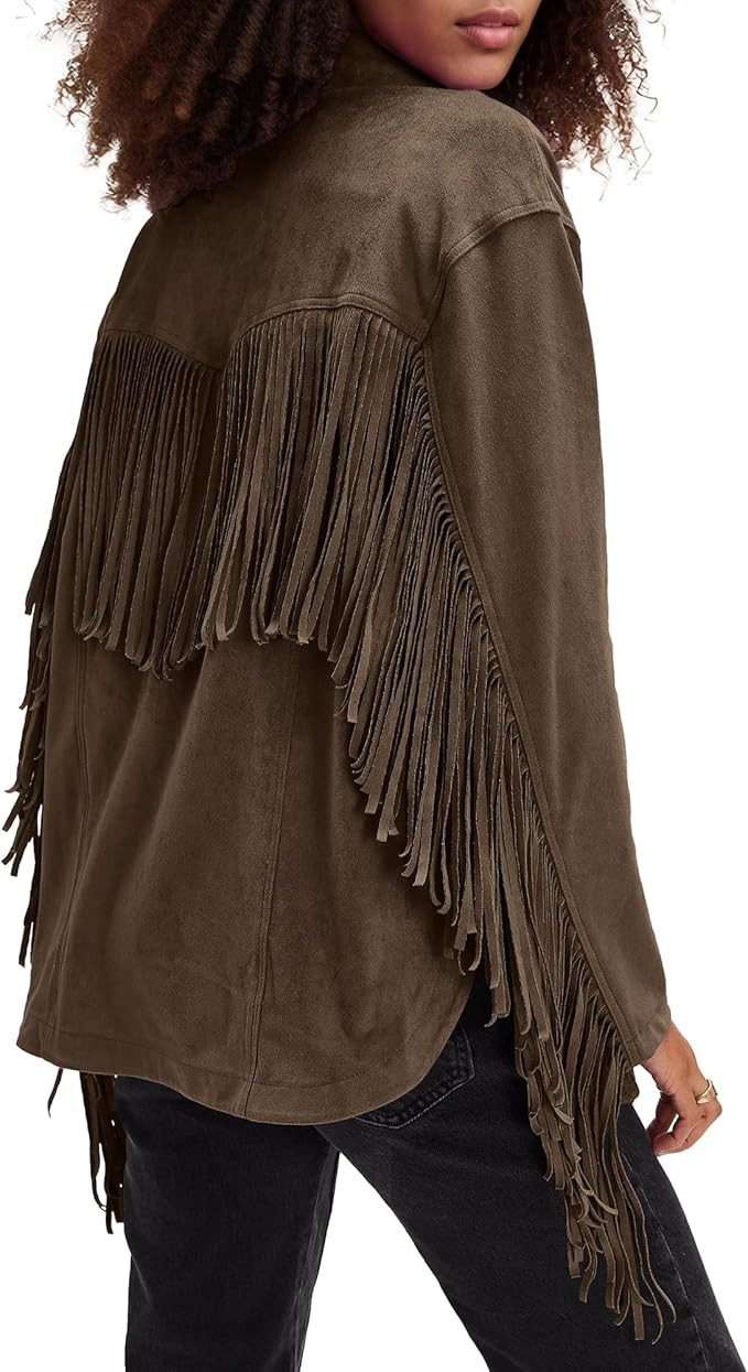 Locachy Women's Faux Suede Fringe Jacket Vintage Western Cowgirl Tassel Jackets Country Concert O... | Amazon (US)