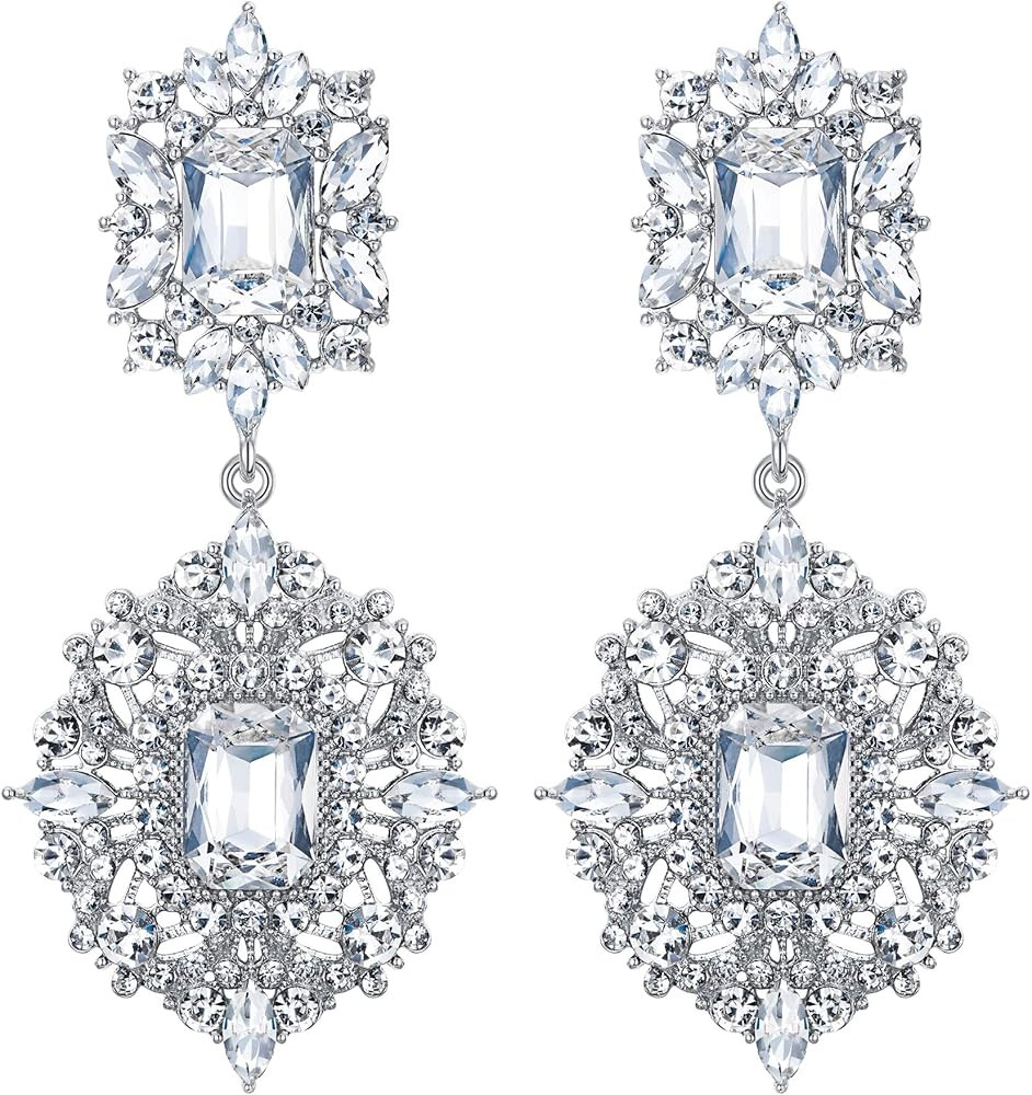 Flyonce Women's Rhinestone Crystal Wedding Art Deco Vintage Style Gatsby Chandelier Dangle Earrin... | Amazon (US)