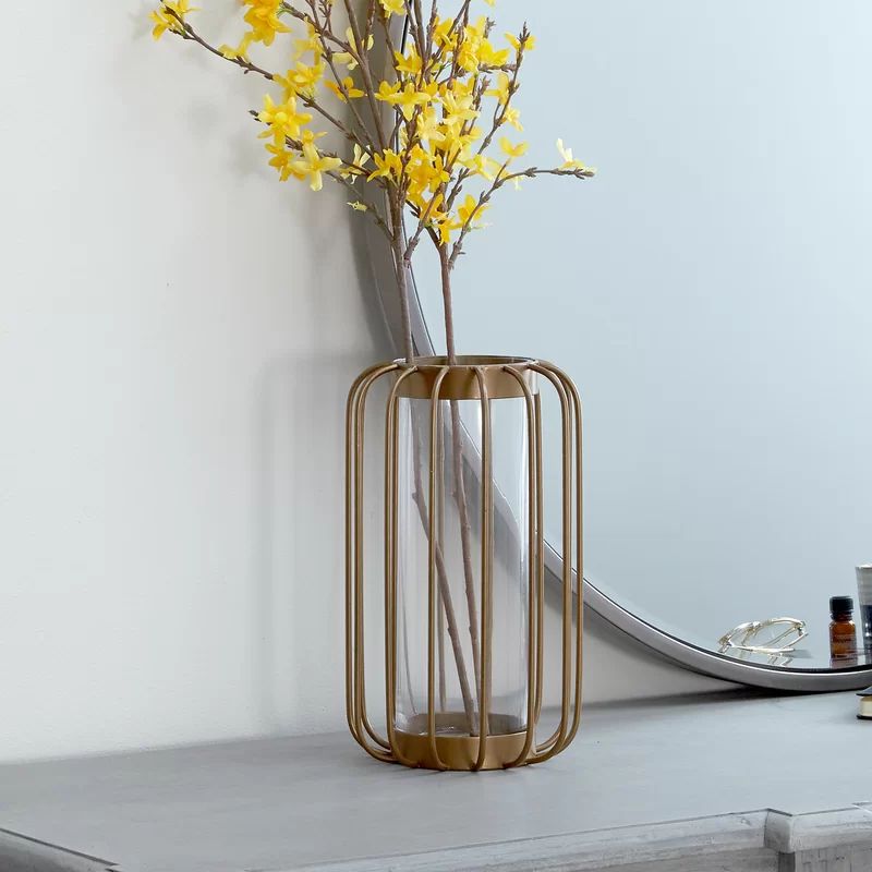Geo Gold/Clear Metal Table Vase | Wayfair North America