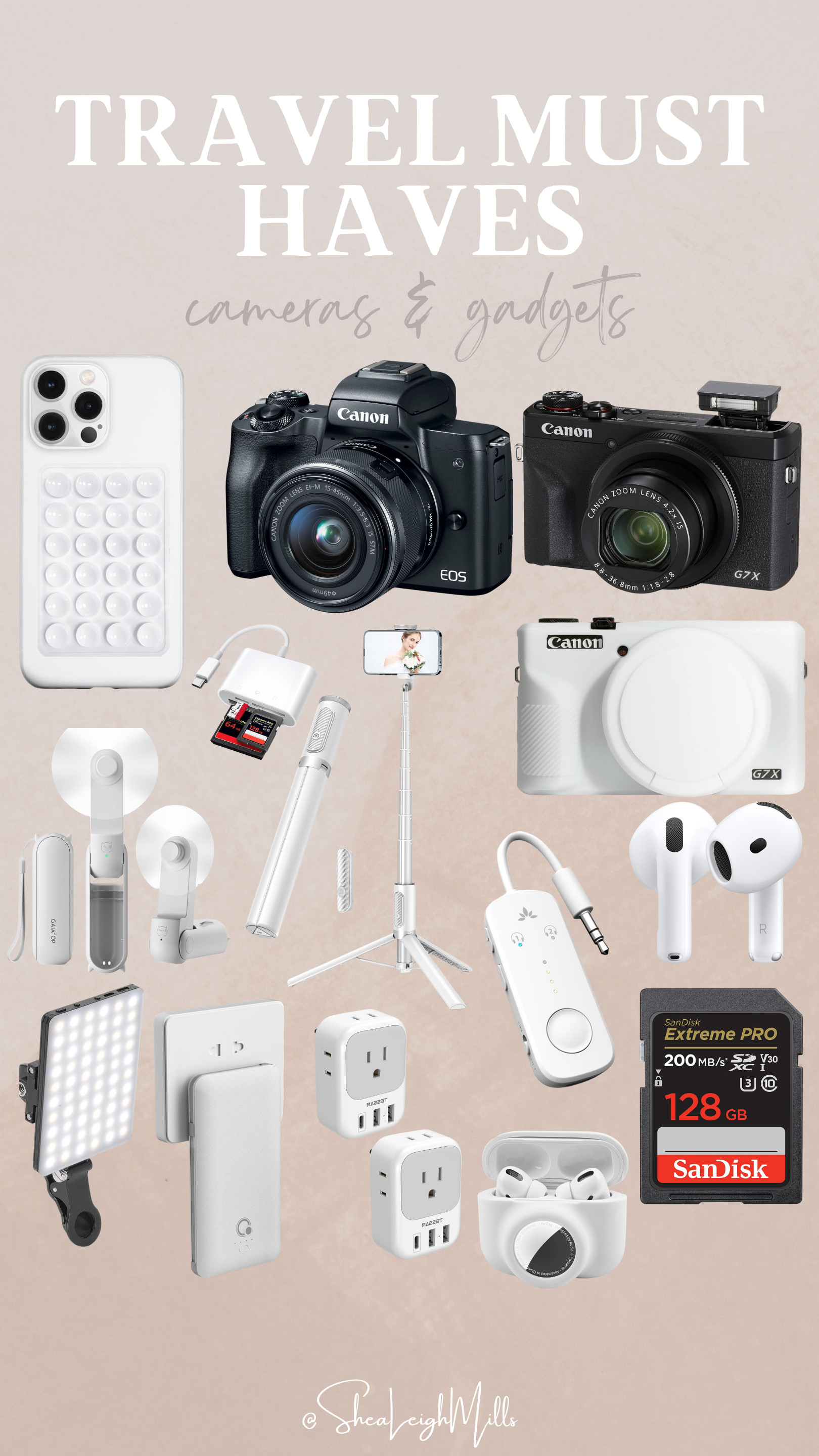 On-the-go content creators & memory makers, this one’s for you! 

My must-have travel cameras, tech gadgets, and accessories are perfect for vlogging, snapping photos, and capturing every moment of vacay! 

From the best Canon cameras to compact tripods, wireless chargers, portable lights, and SD cards—you’ll be ready for any adventure. 

#travelgadgets #cameragear #ltktravel #techessentials #travelmusthaves 

 #LTKTravel