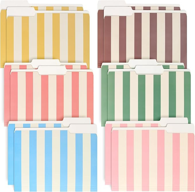Whaline 24 Pack Striped File Folders Letter Size File Pockets, Colorful | Colored Cabana Stripe, ... | Amazon (US)