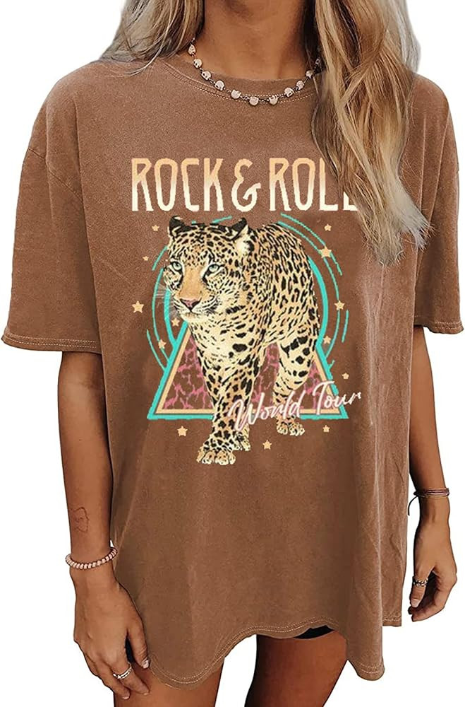 Tiger Printed T Shirt Women Vintage Leopard Tiger Animal Graphic Tees Oversized Country Music Sho... | Amazon (US)