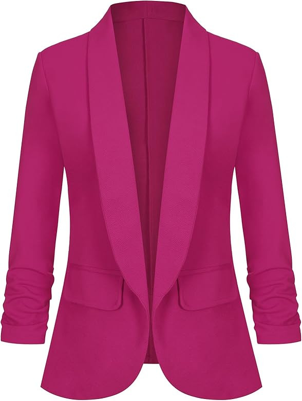 Women's Casual Open Front Blazers Shawl Lapel Ruched 3/4 Sleeve Office Lightweight Blazer Jackets... | Amazon (US)
