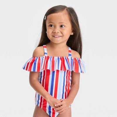 Toddler Girls' Striped One Piece Swimsuit - Cat & Jack™ Red | Target