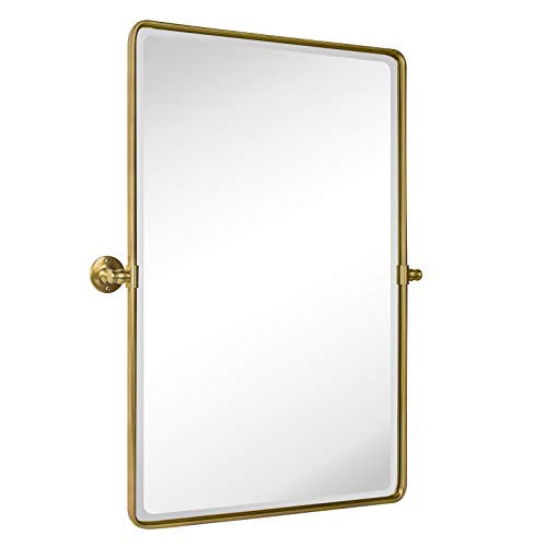 TEHOME 27 x 35'' Gold Pivot Mirror Brushed Champagne Gold Tilt Rectangle Bathroom Mirror Tilting Beveled Vanity Mirrors for Wall | Amazon (US)