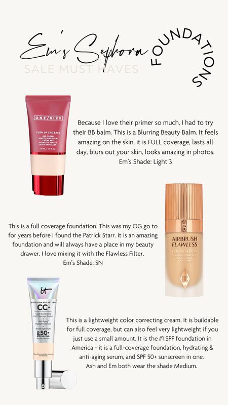 Foundation favorites from the Sephora sale - makeup on sale - foundation on sale - beauty sale - makeup sale 

#LTKBeautySale #LTKbeauty #LTKsalealert