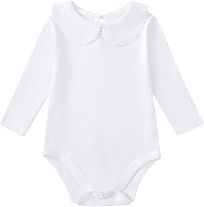 ROMPERINBOX Baby Girl Onsies Short Sleeve Peter Pan Collar Bodysuit Infant Girls Basic Romper 0-2... | Amazon (US)