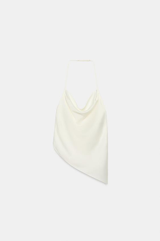 Zara - Satin-Effect Halter Top - Oyster-White - S - Woman | Zara US
