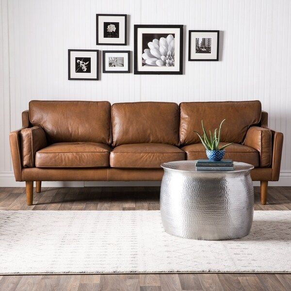 Strick & Bolton Beatnik Oxford Leather Tan Sofa | Overstock.com Shopping - The Best Deals on Sofa... | Bed Bath & Beyond