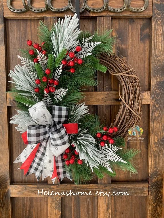 Christmas Wreath/buffalo Plaid Wreath/farmhouse Christmas | Etsy | Etsy (US)