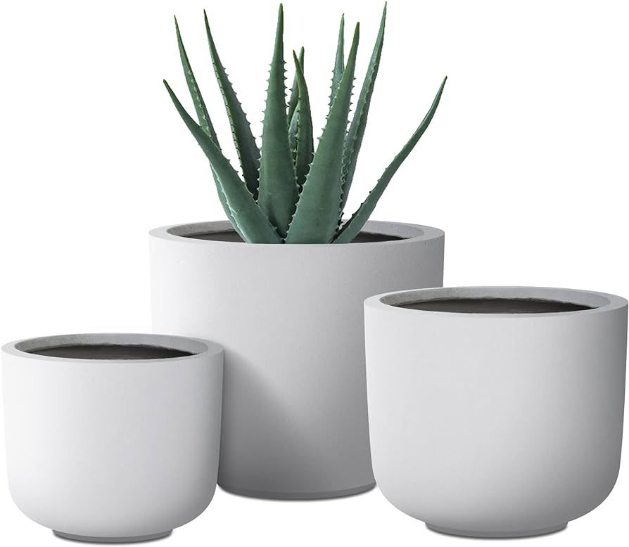 Kante 13",11",9" Dia Pure White Concrete Round Planters (Set of 3), Outdoor Indoor Modern Planter... | Amazon (US)