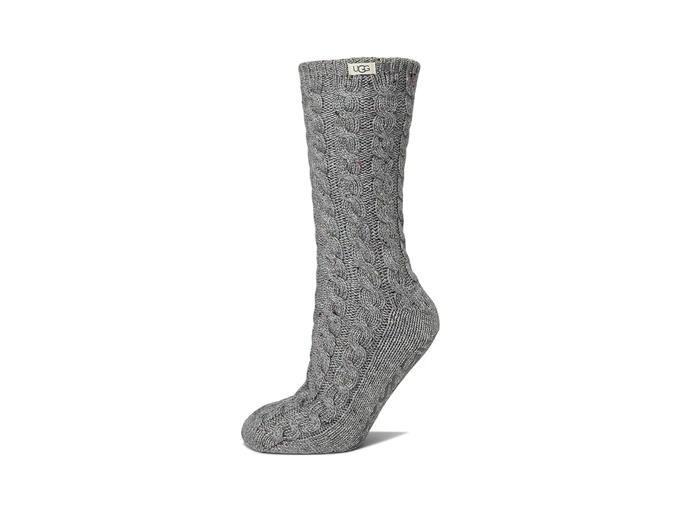 UGG Elowyn Cable Knit Fleece Lined Women's Quarter Length Socks Shoes Charcoal Heather, Acrylic/Cotton/Nylon | Zappos