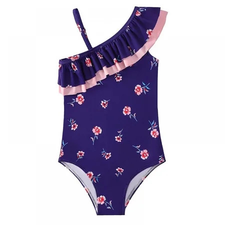 Toddler Girls Swimsuit One-Piece Swimsuit Swimwear Summer Beach Bathing Suit One Shoulder Ruffle Bat | Walmart (US)