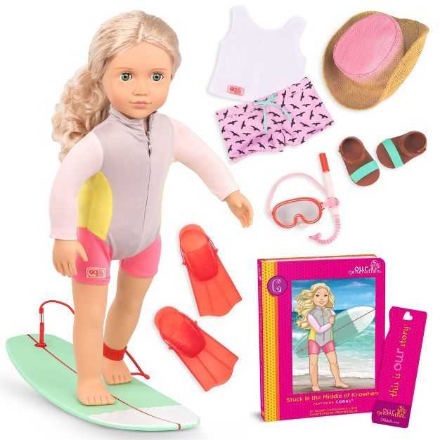 Our Generation Coral with Storybook & Accessories 18" Posable Surfer Doll | Target