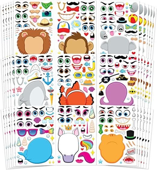 JOYIN 36 PCS 9.8”x6.7" Make-a-face Sticker Sheets Make Your Own Animal Mix and Match Sticker Sh... | Amazon (US)