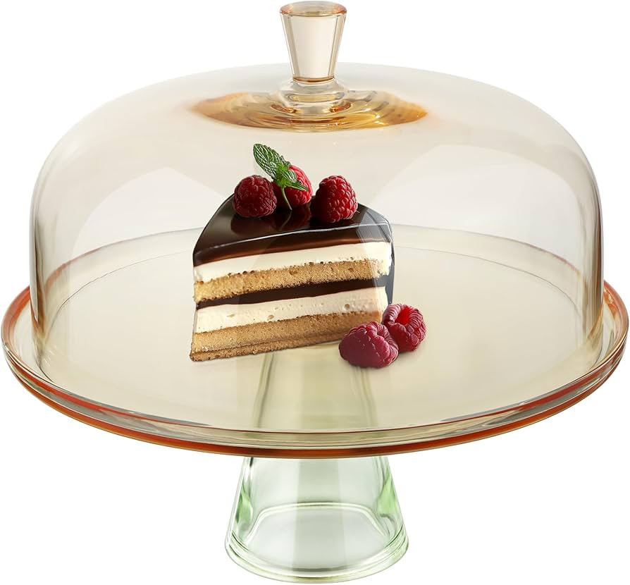 ELIXIR GLASSWARE Large Cake Stand with Dome Lid - 13" (33cm) Elegant Footed Covered Cake Plate - ... | Amazon (US)