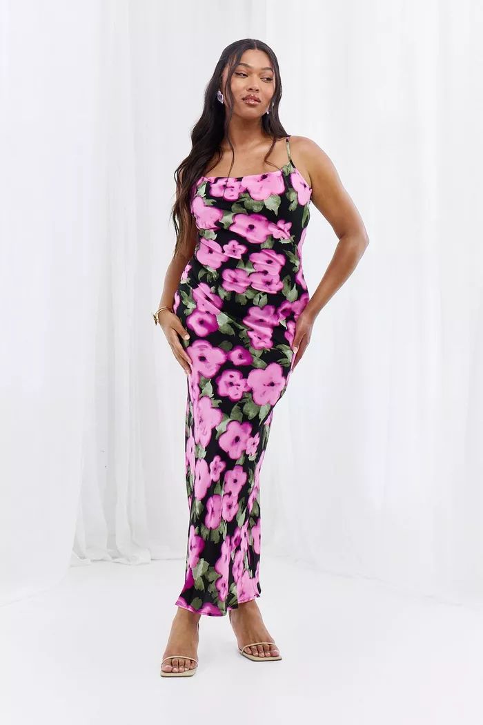 Plus Floral Print Satin Maxi Dress | boohoo (US & Canada)