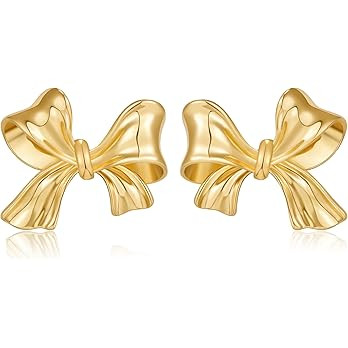 Gold Silver Bow Earrings Women Ribbon Stud Earrings Gift | Amazon (US)
