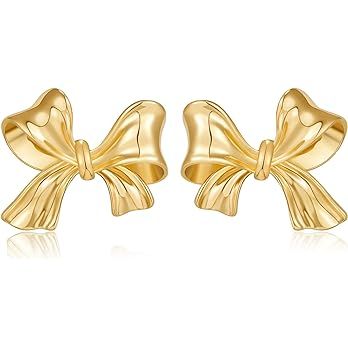 TONLUYAX Gold Silver Bow Earrings Women Ribbon Stud Earrings Gift | Amazon (US)