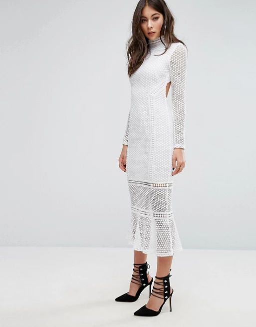 PrettyLittleThing Lace High Neck Midi Dress | ASOS US