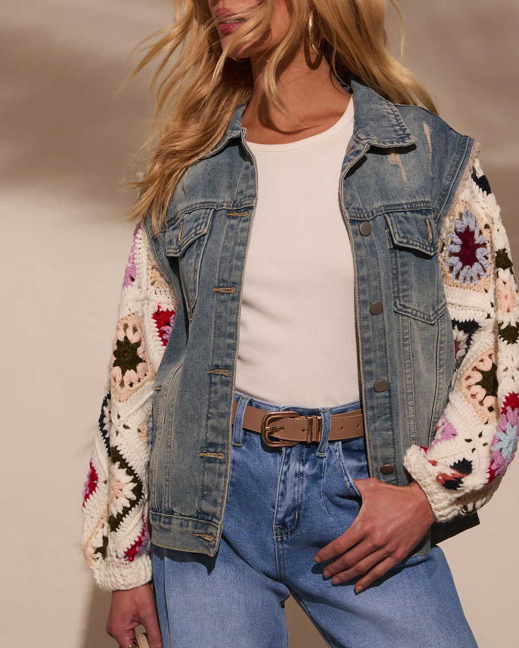 Alek Crochet Sleeve Denim Jacket | VICI