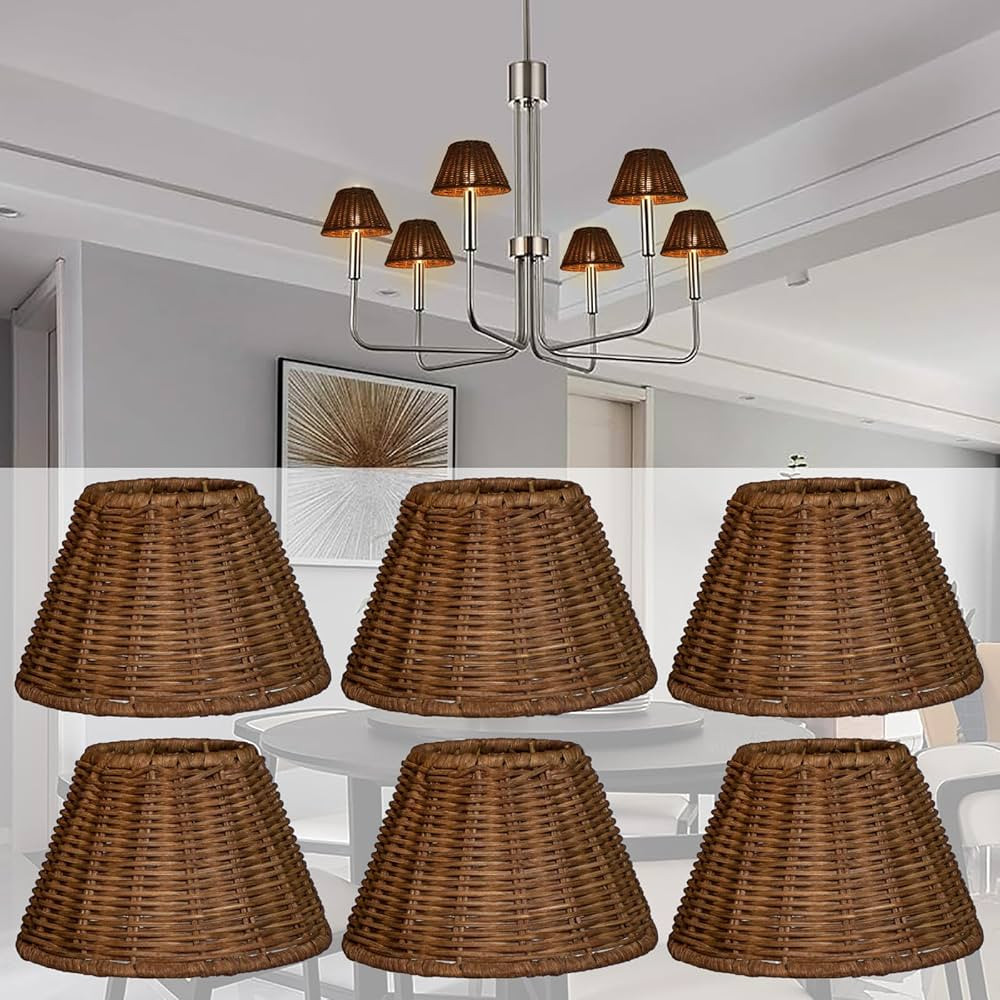 Rattan Chandelier Shades, Set of 6, 5 Inches, Woven Replacement Lampshades for Table Lamps, Chand... | Amazon (US)