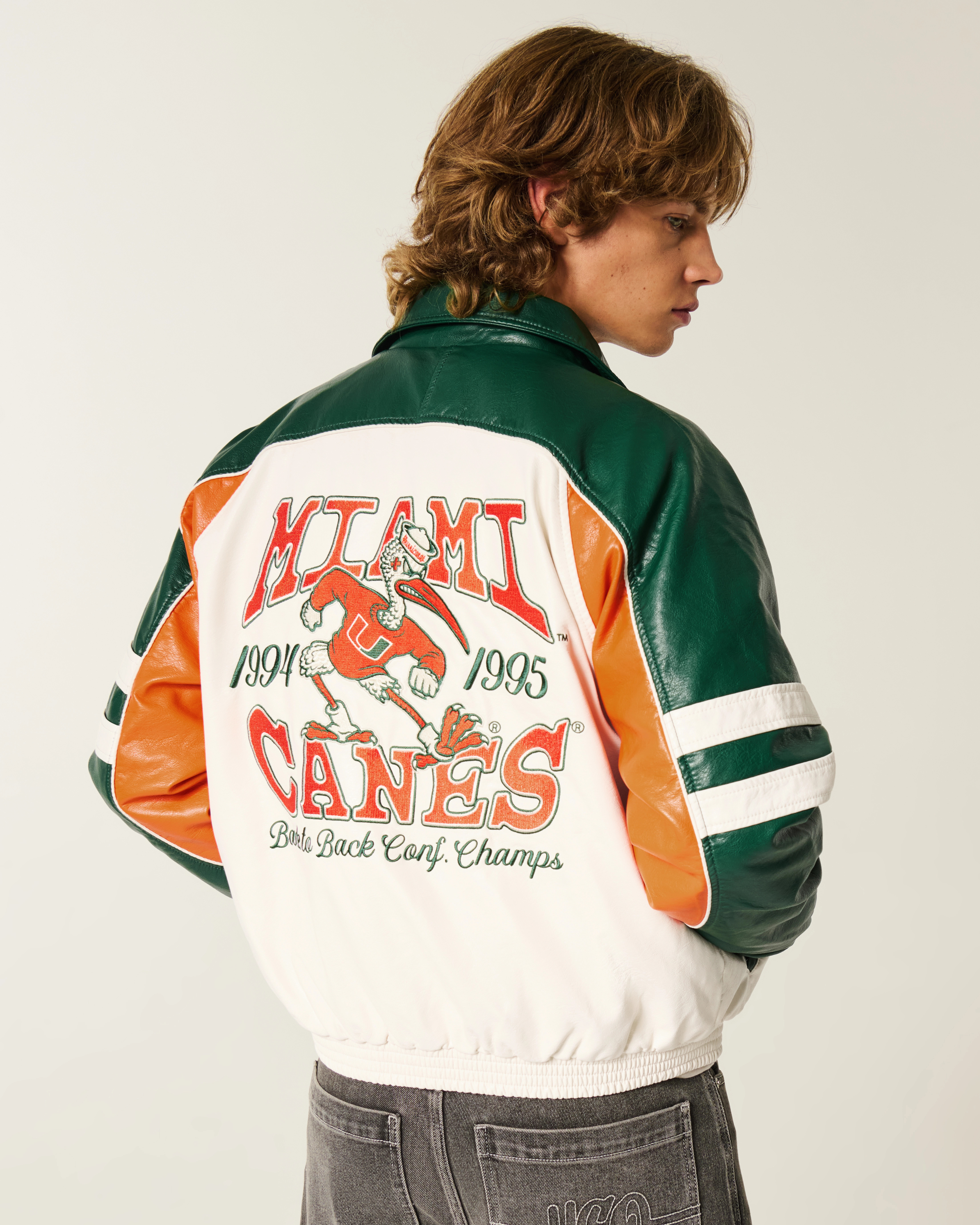 Faux Leather University of Miami Hurricanes Graphic Jacket | Hollister (US)