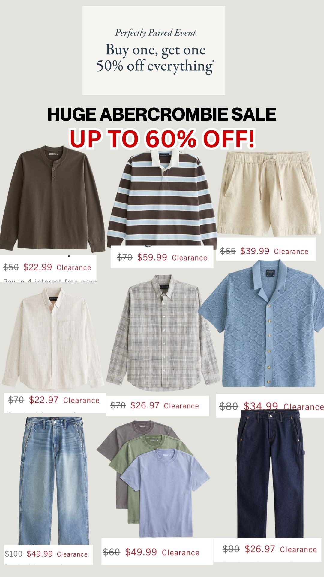 Abercrombie is going crazy right now 🔥 Up to 60% off + BOGO 50%… this is the time to stock your entire spring/summer wardrobe. From everyday tees to linen shirts and denim — everything you actually need is on sale. Don’t wait on this one.

Hashtags:
#abercrombie #abercrombiesale #menswear #mensfashion #affordablefashion #springstyle #summerstyle #mensoutfits #outfitinspo #styleinspo #ltk #ltkstyle #ltkmens #salealert #fashiondeals #wardrobeessentials

#LTKMens #LTKFestival #LTKgrwm