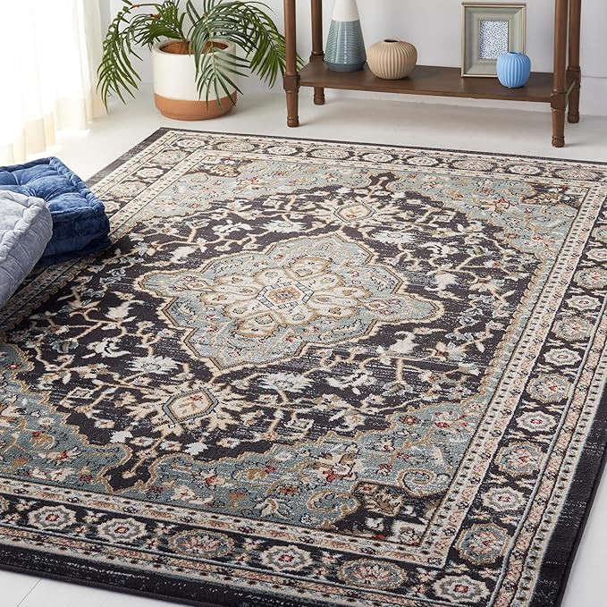 SAFAVIEH Lyndhurst Collection Area Rug - 6' x 9', Anthracite & Teal, Traditional Oriental Design,... | Amazon (US)