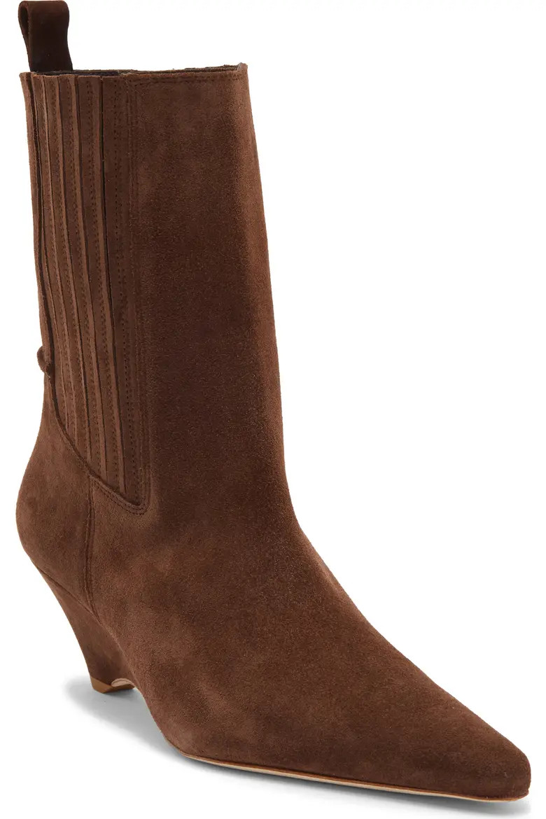 Cinq à Sept Parker Curved Wedge Bootie in Chocolate at Nordstrom, Size 37.5 | Nordstrom