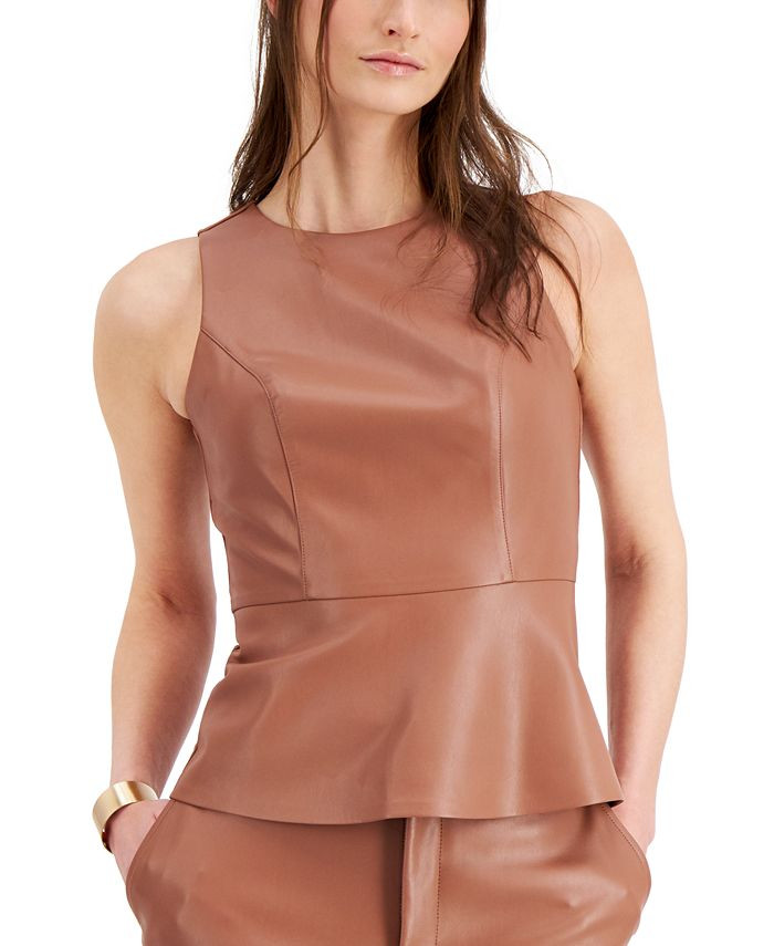 Faux-Leather Peplum Top, Created for Macy's | Macys (US)
