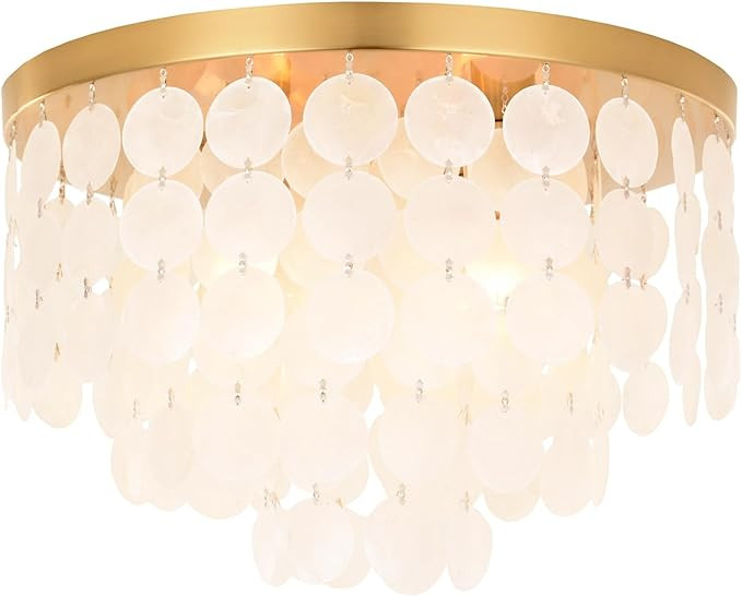 ALICE HOUSE 17.7" Capiz Shell Ceiling Light,Brushed Brass Finish, 4 Light Flush Mount Light for B... | Amazon (US)