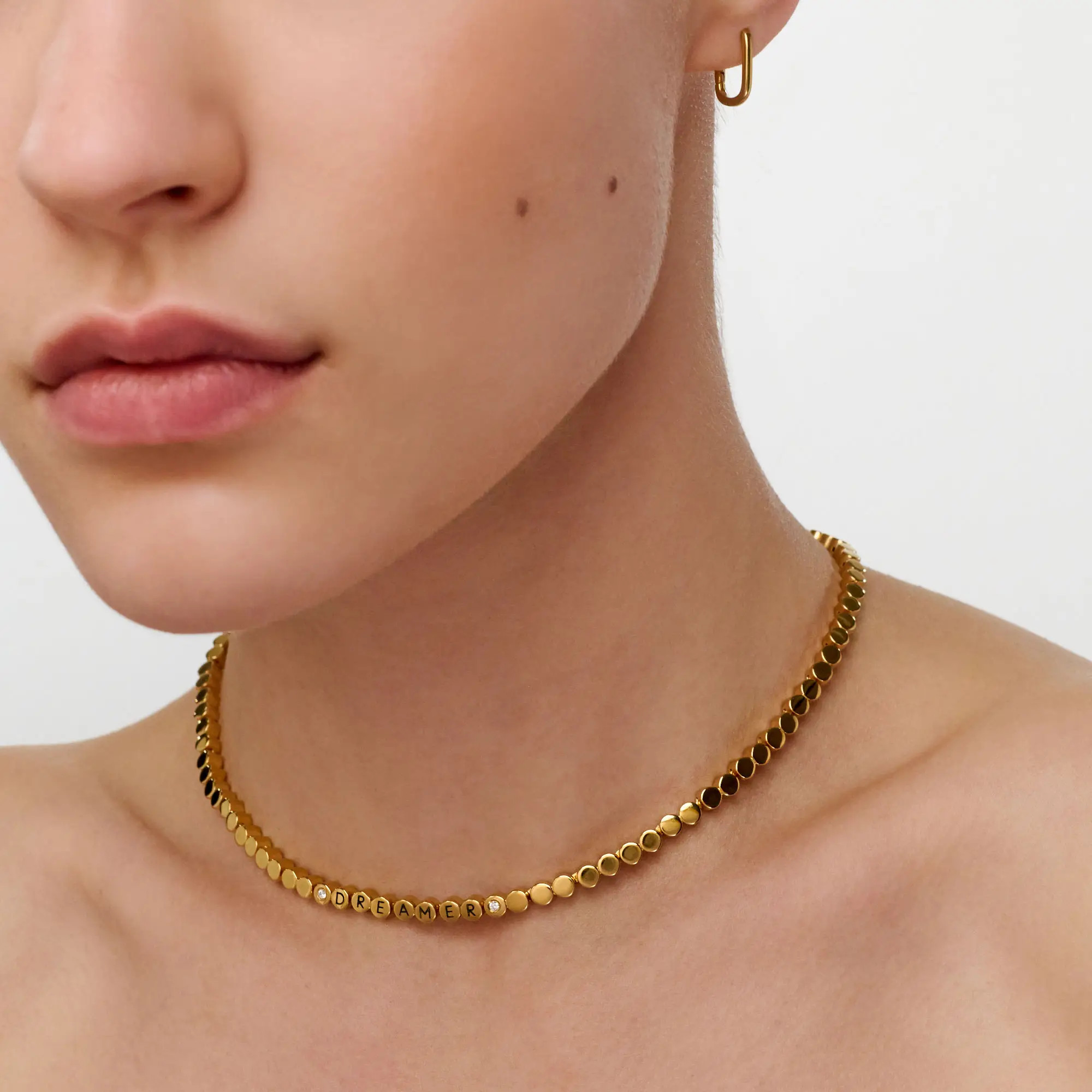 Engraved Dot Necklace with Diamonds - Gold Vermeil | Oak & Luna (US)