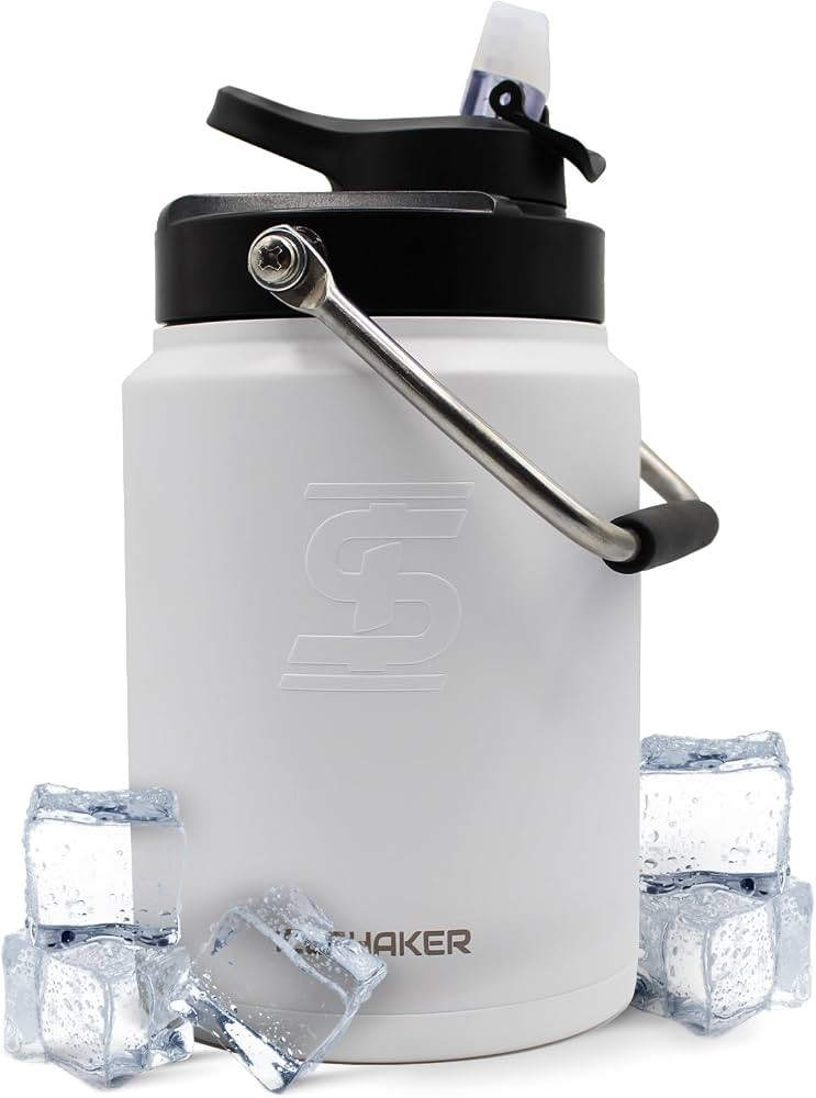 Ice Shaker Insulated Stainless Steel Half Gallon Water Jug | 64 oz, White | Stays Cold for 60+ Ho... | Amazon (US)
