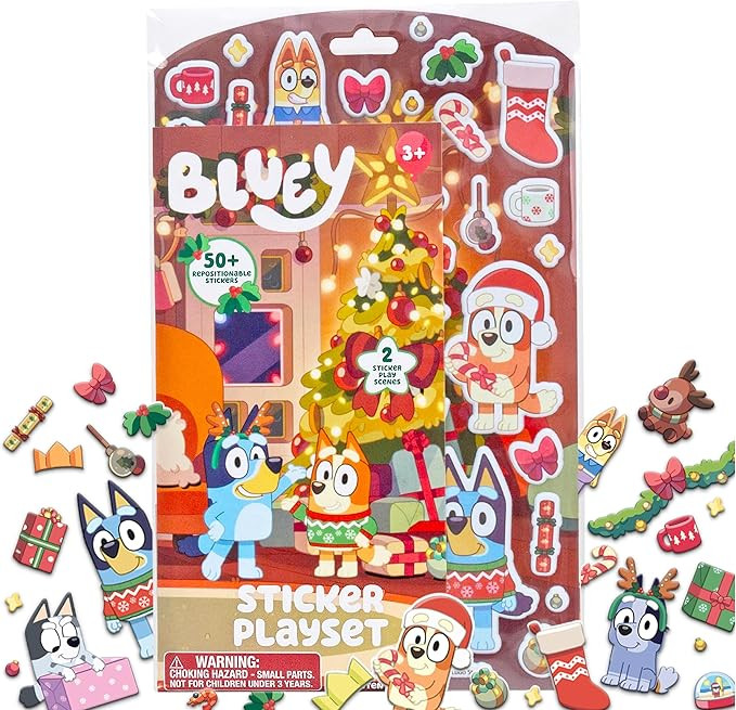 Bluey Holiday Sticker Playset, 50+ Repositionable Stickers, Double-Sided Play Scene, Christmas To... | Amazon (US)