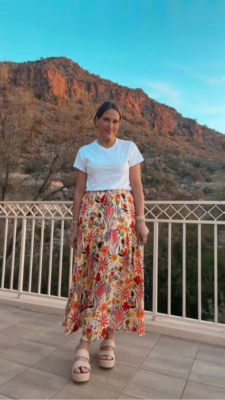 Pretty modern botanicals in a flowy skirt  

#LTKSeasonal #LTKOver40 #LTKootd
