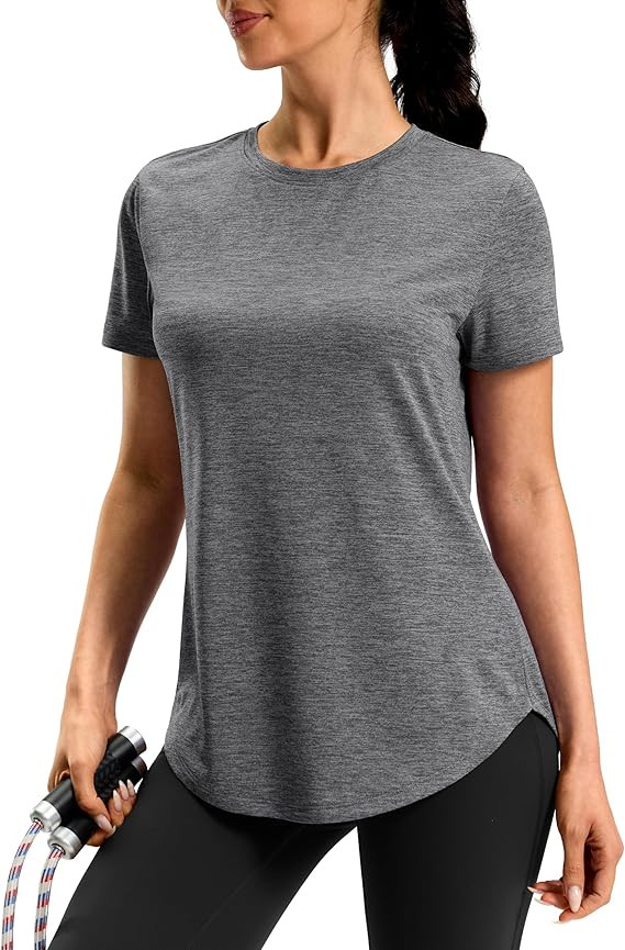 Women's Workout Shirts Bum-Covering Length Short Sleeve Lightweight Dry Fit Athletic Hiking Runni... | Amazon (US)