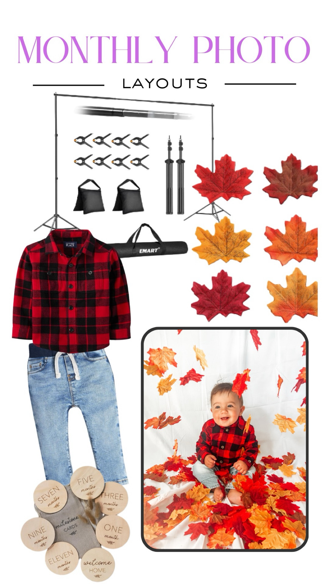 Milestone photos, baby photos, milestone cards, baby photos, September, baby flannel, faux leaves, baby jeans

#LTKFindsUnder50 #LTKBaby #LTKBump