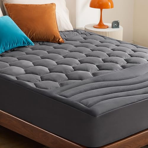 Bedsure Mattress Pad Full Size - Soft Mattress Cover Padded, Quilted Fitted Mattress Protector with 8-21" Deep Pocket, Breathable Fluffy Pillow Top, Grey, 54x75 Inches | Amazon (US)
