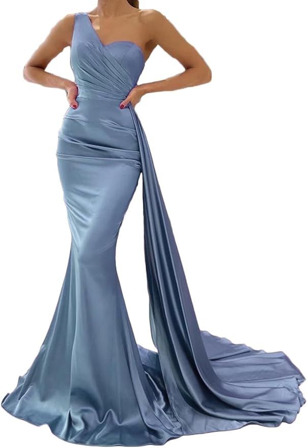 One Shoulder Prom Dresses for Women Long Mermaid Satin Bridesmaid Dresses Formal Evening Gowns wi... | Amazon (US)