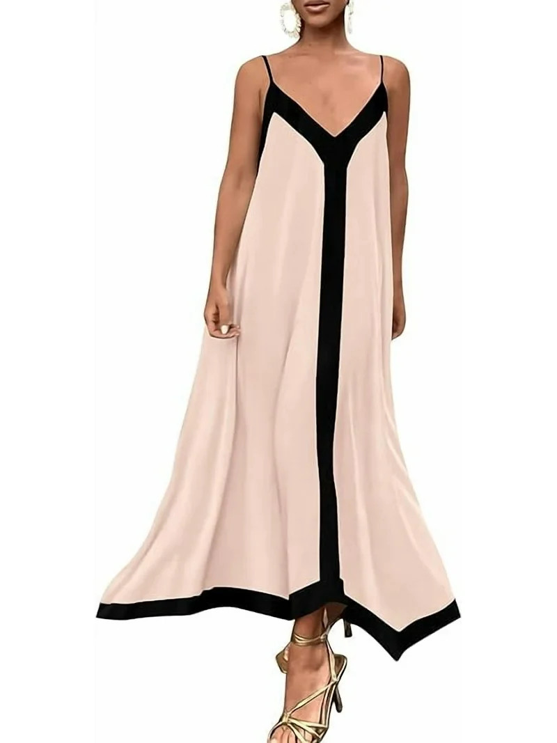 PRETTYGARDEN Women's Summer Maxi Dress Sleeveless V Neck Spaghetti Strap Flowy Elegant Holiday Pa... | Walmart (US)