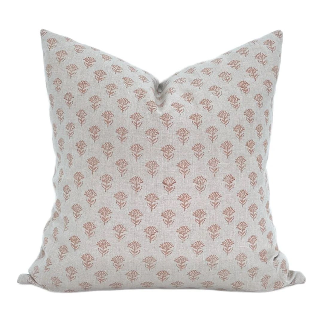 Designer artesia Naya Floral Pillow Cover // Tan Blush Pink Pillow Cover // Boutique Pillow Cover... | Etsy (US)