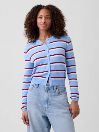 CashSoft Stripe Crewneck Cardigan | Gap Factory