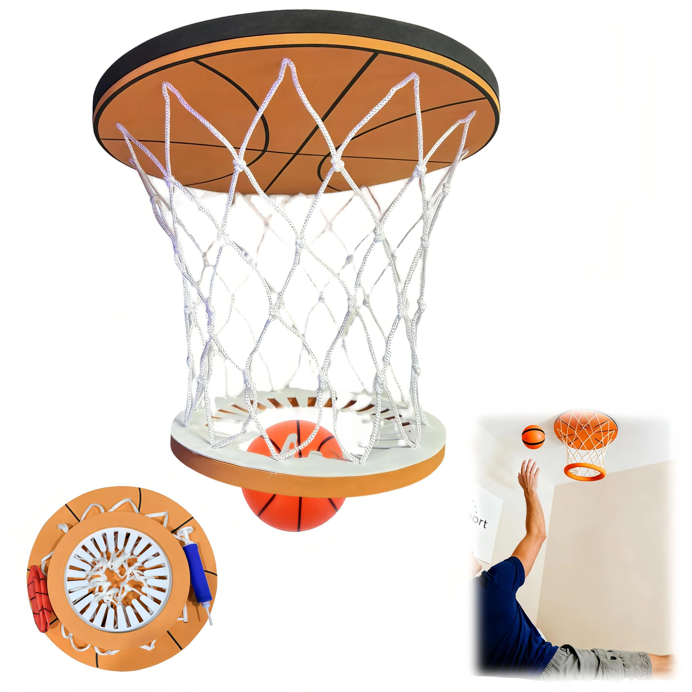 Hanging Indoor Basketball Hoop, Ceiling Swish Basketball Hoop with Mini Ball, Funny Wall Mount Sp... | Amazon (US)
