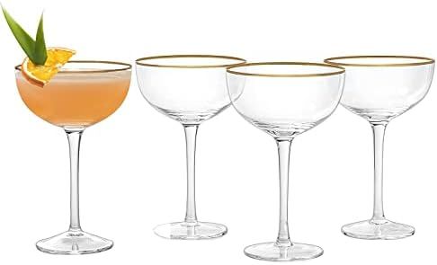 The Wine Savant Gold Rim Glasses 7 oz, Set of 4 Gold Rim Classic Manhattan Glasses For Martini, C... | Amazon (US)